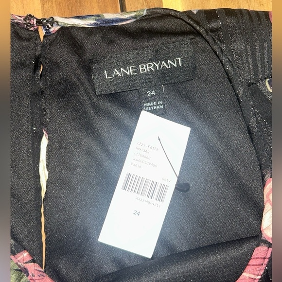 Lane Bryant Black Pink Floral Subtle Metallic Stripes Blouson Midi Dress Sz 24 - Picture 4 of 9